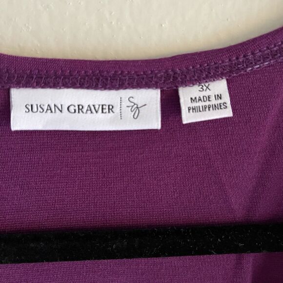 Susan Graver Purple Midi Dress Plus Size 3X A Line soft Knit Ruched Sleeve - Picture 10 of 11